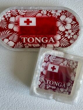 Tonga Flag Resin Tray and Ashtray Set – Custom Handmade Pearl White Floral Decor